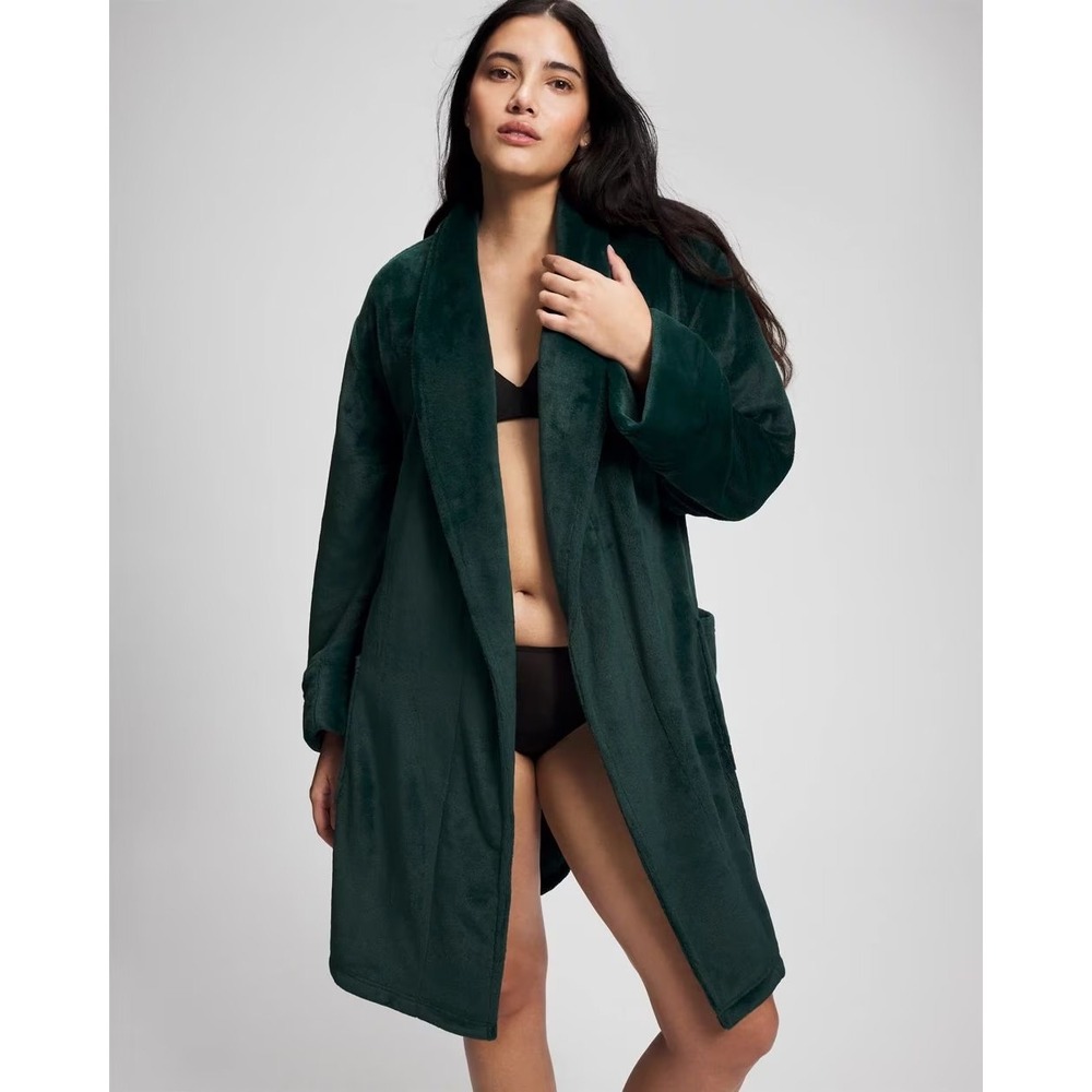 Soma Intimates Plush Fleece Robe Teal Blue Shawl Collar Wrap Small Medium